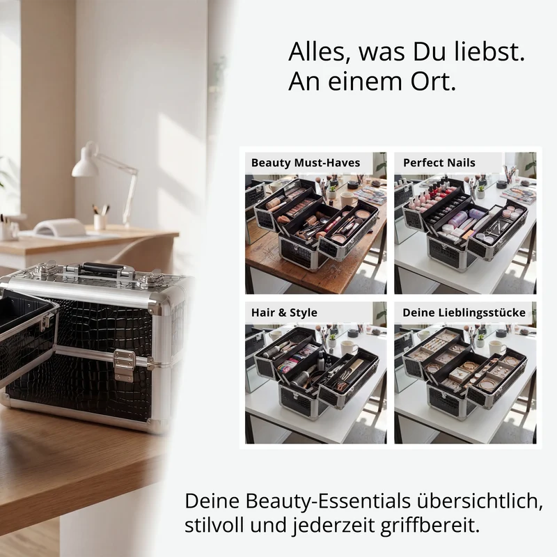 Kosmetikkoffer kompakt Schwarz Croco Design rund