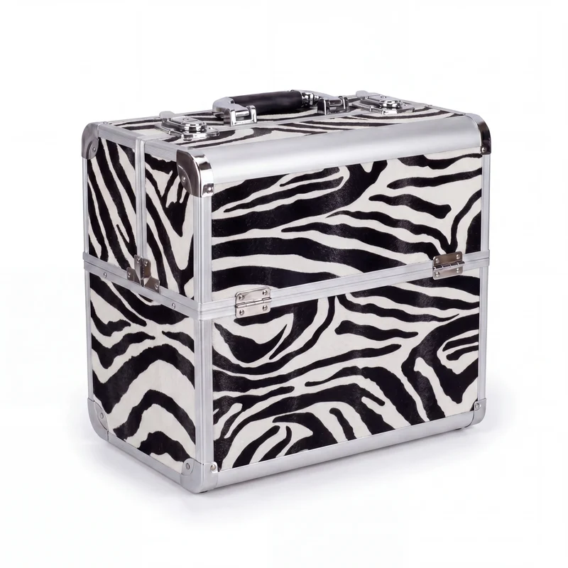 Kosmetikkoffer Aluminium Zebra Design rund