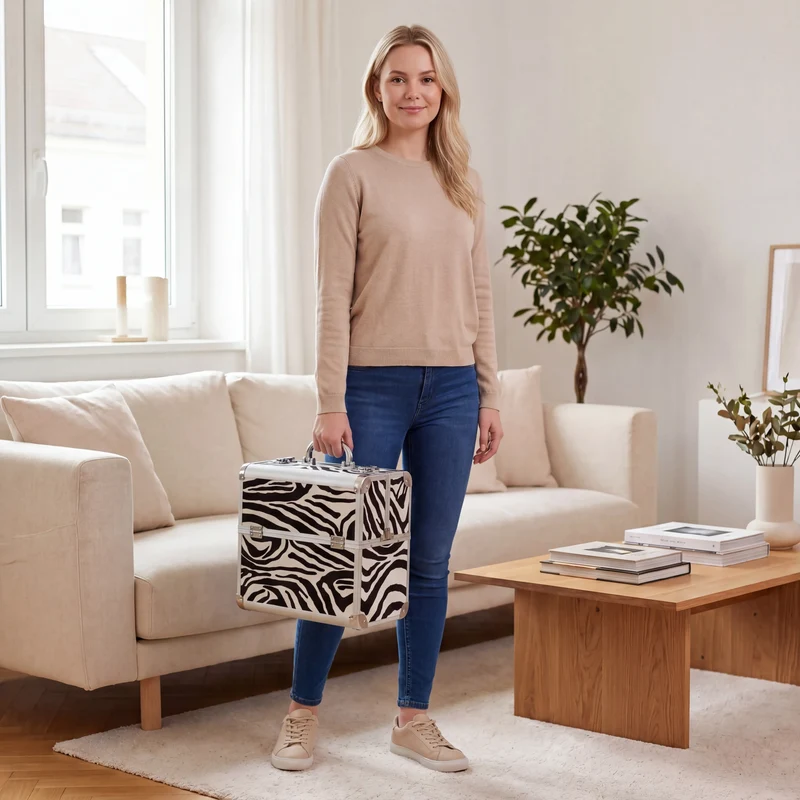 Kosmetikkoffer Aluminium Zebra Design rund
