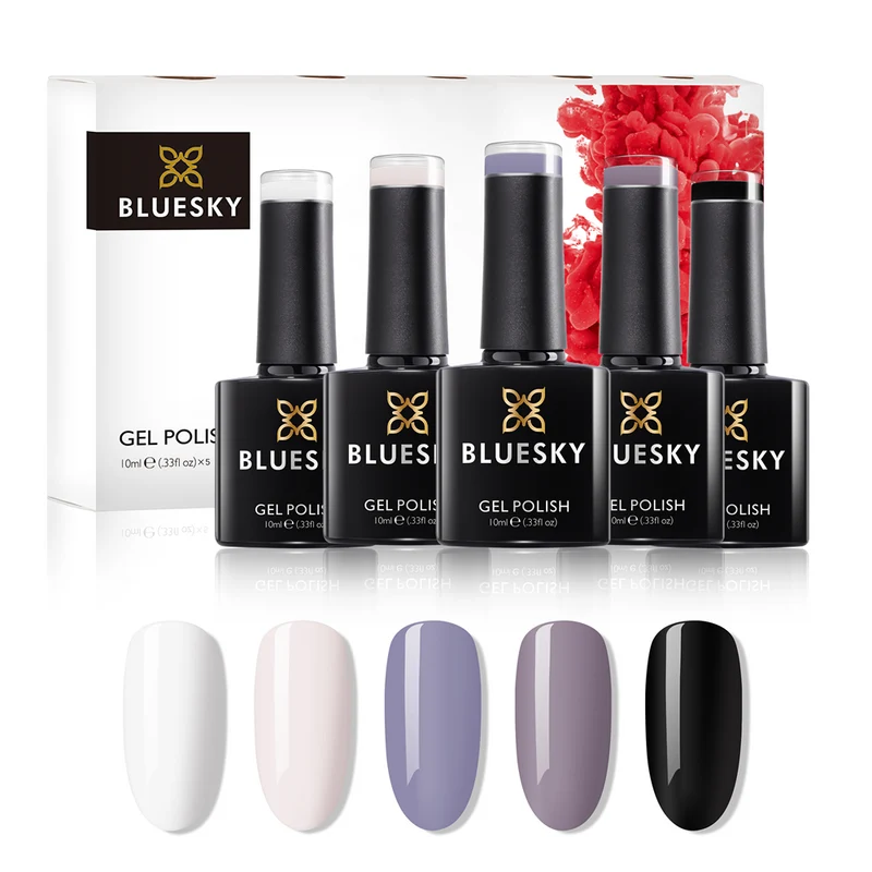 BLUESKY Black and White Set: 5 UV Lacke zum Preis von 4