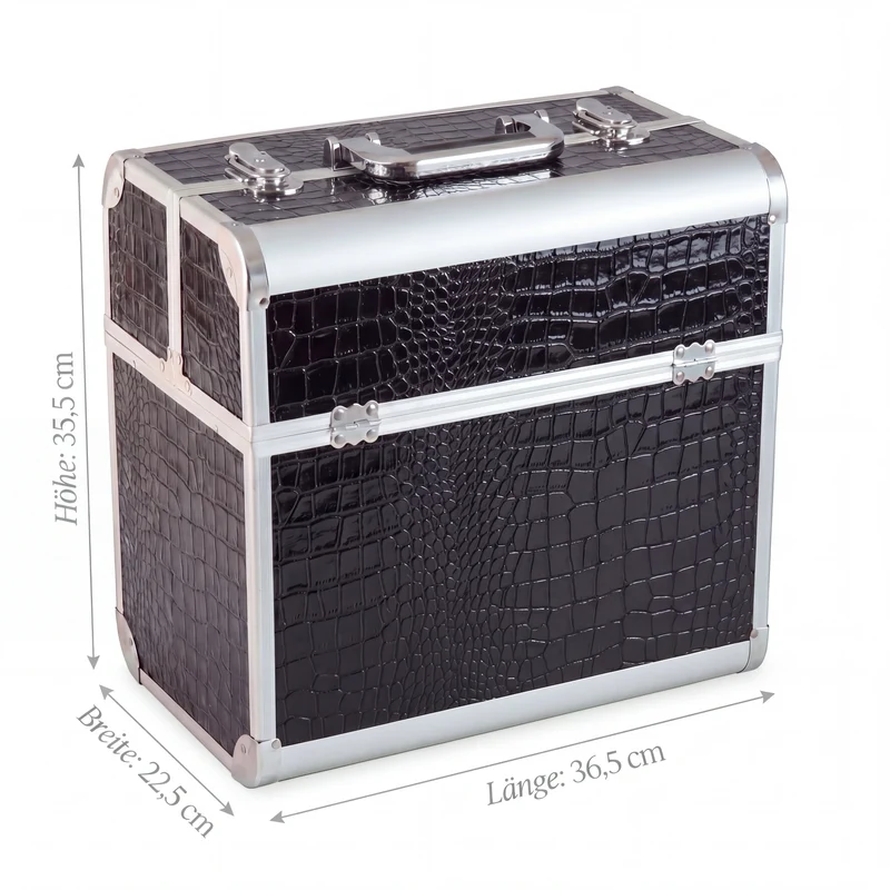 Kosmetikkoffer Aluminium Schwarz Croco Design Rund