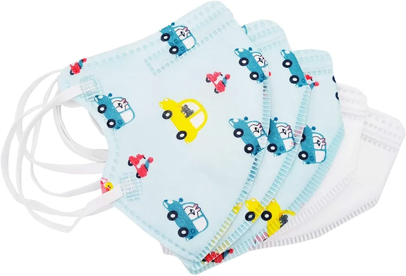 5er Set Mundmasken für Kinder Gesichtsmasken 4-lagig Maske (1x Blau, 4x Weiss)
