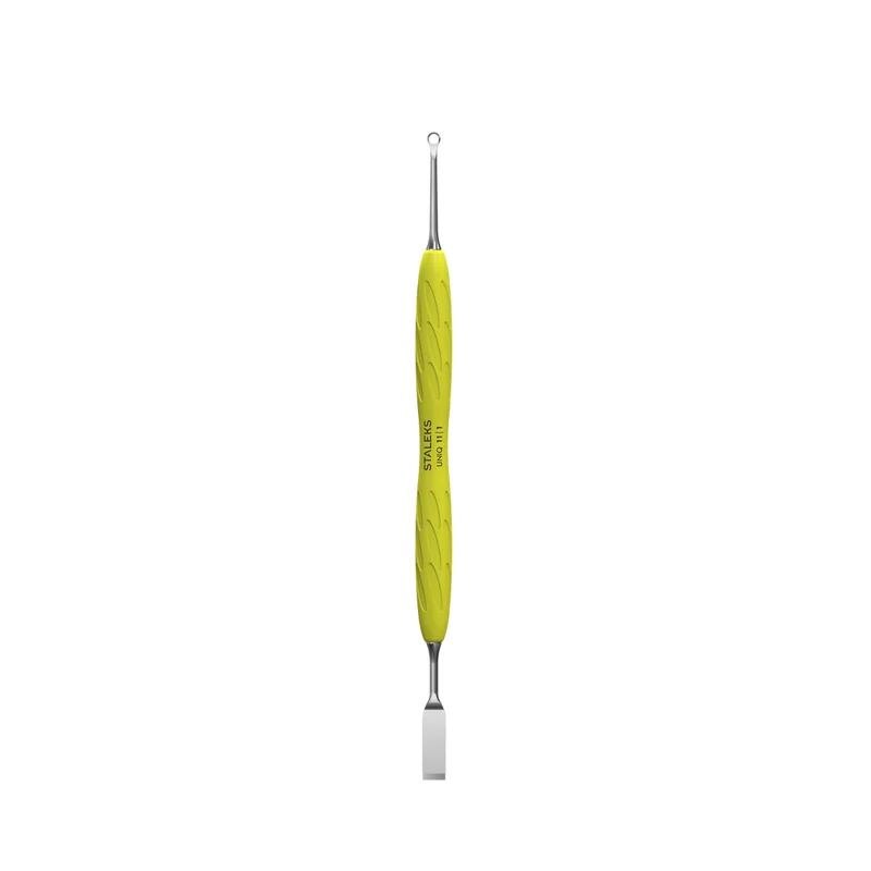 Staleks Maniküre-Pusher mit gelbem Silikongriff, UNIQ 11 TYPE 2