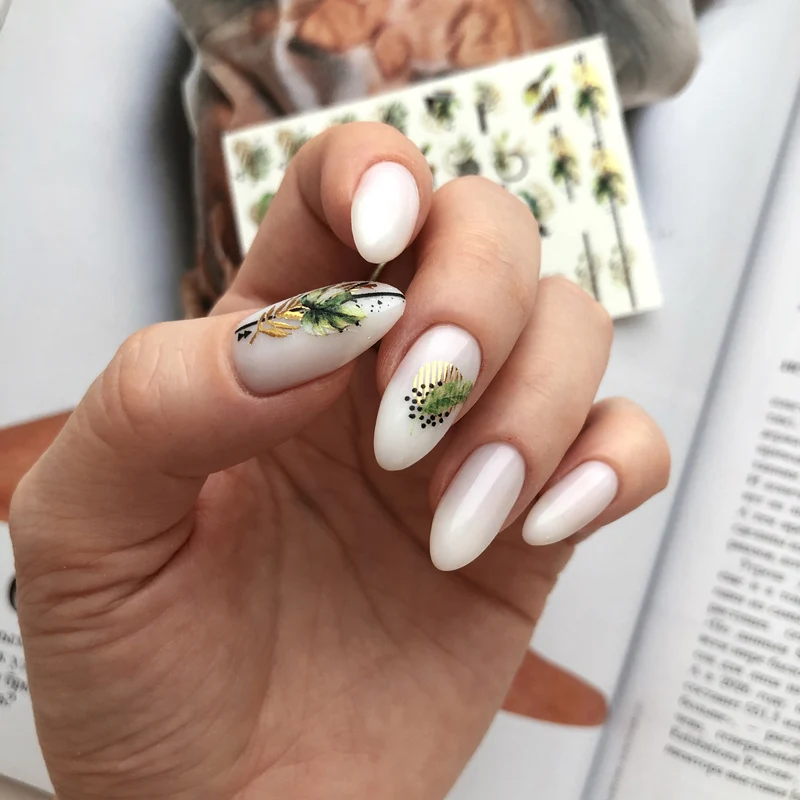 IBDI Abstract gold leaf & feather nail decals / sliders
