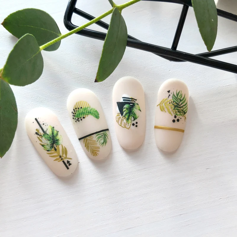 IBDI Abstract gold leaf & feather nail decals / sliders