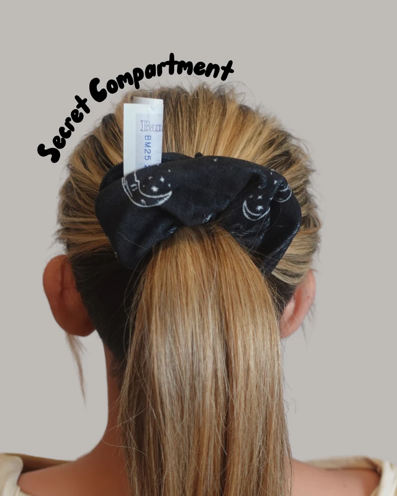 Safety Zip Scrunchie - Perfect for storing house key, medication, money, locker key....