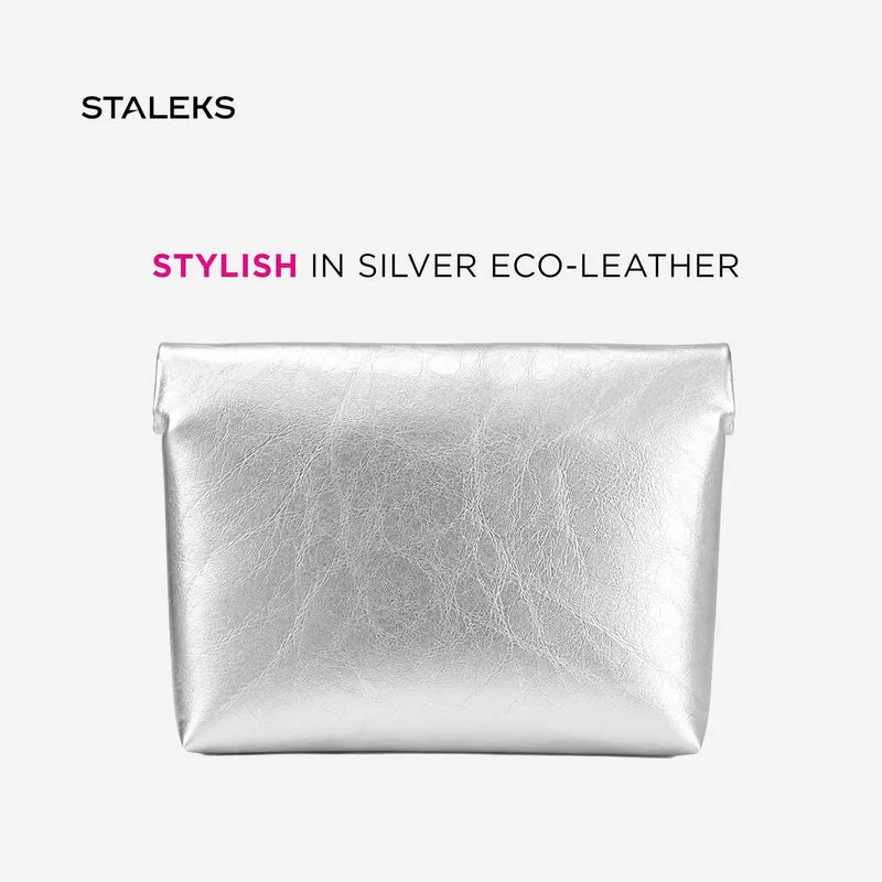 Kosmetiktasche aus Öko-Leder silber, Größe L