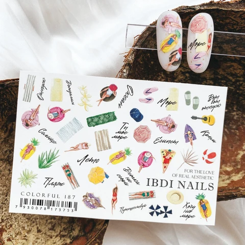 IBDI summer vacation nail decals / sliders #Colorful 187