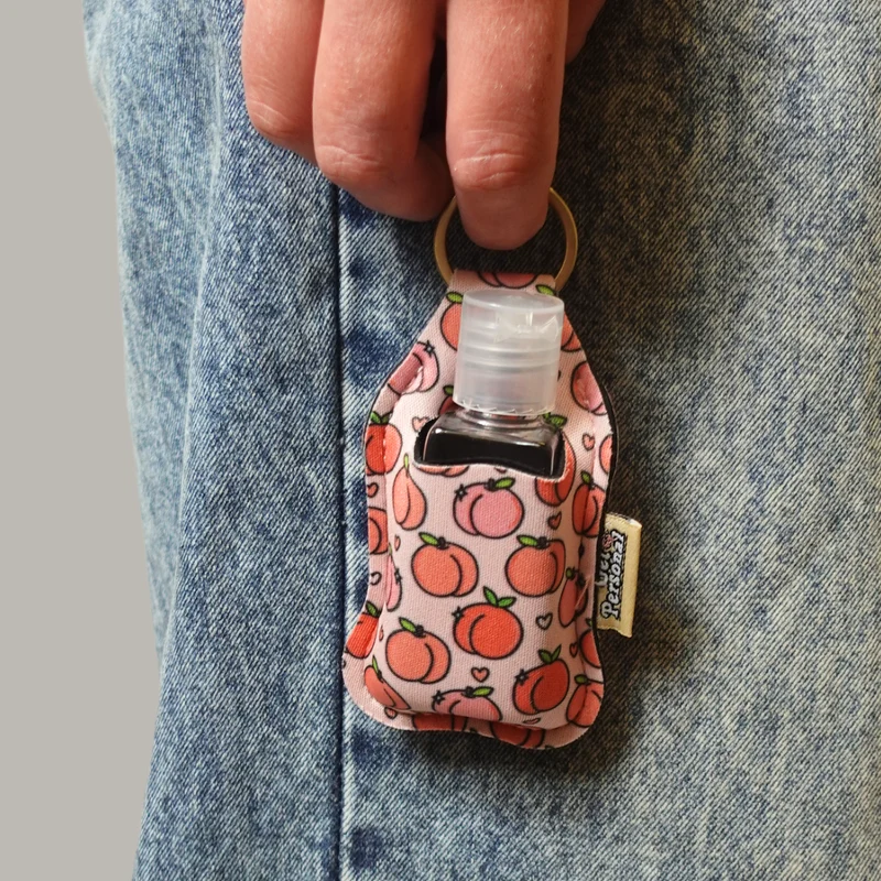 Patterned Keyring clip on pouch & sanitiser bottle/Farbgel case