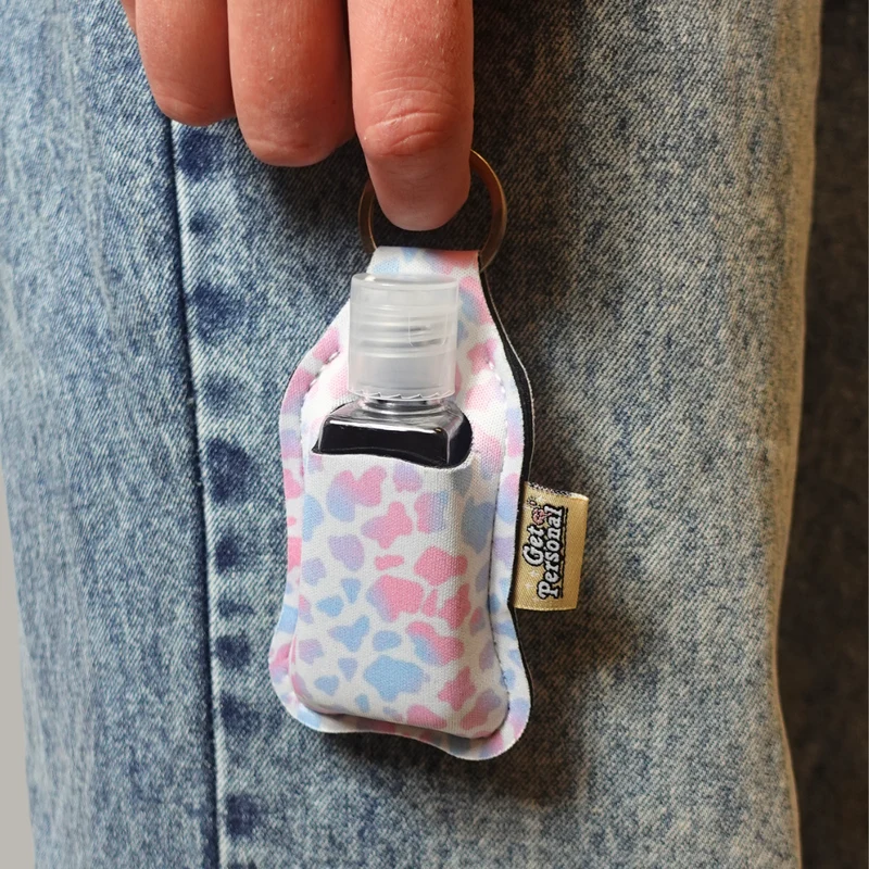 Patterned Keyring clip on pouch & sanitiser bottle/Farbgel case