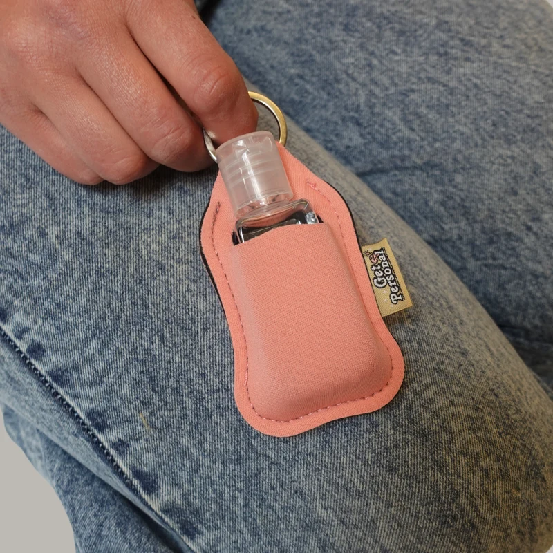 Patterned Keyring clip on pouch & sanitiser bottle/Farbgel case