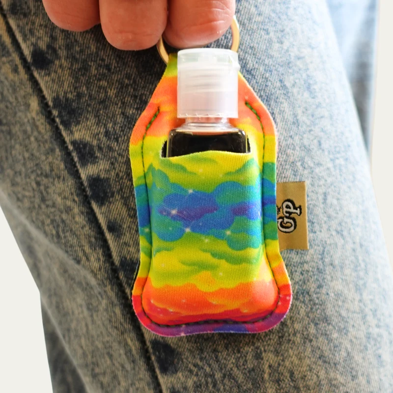 Patterned Keyring clip on pouch & sanitiser bottle/Farbgel case