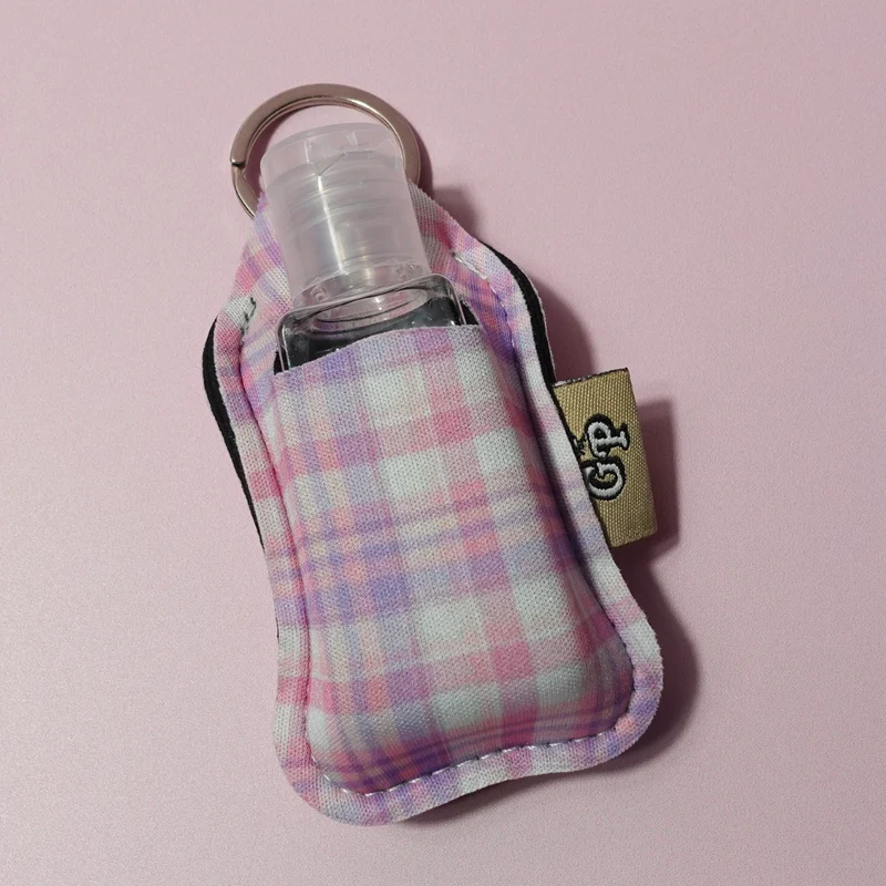 Patterned Keyring clip on pouch & sanitiser bottle/Farbgel case