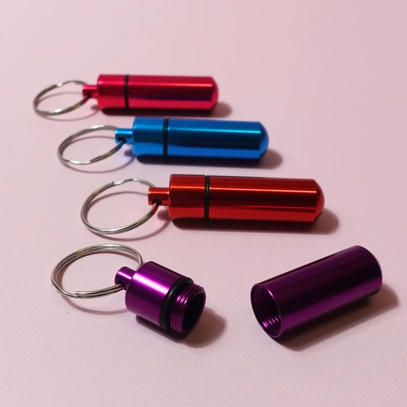 Keyring Pill Box Aluminium Secret Travel Pill Box
