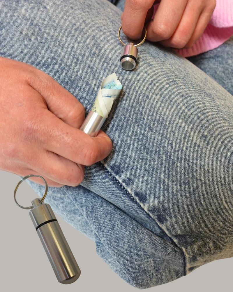 Keyring Pill Box Aluminium Secret Travel Pill Box