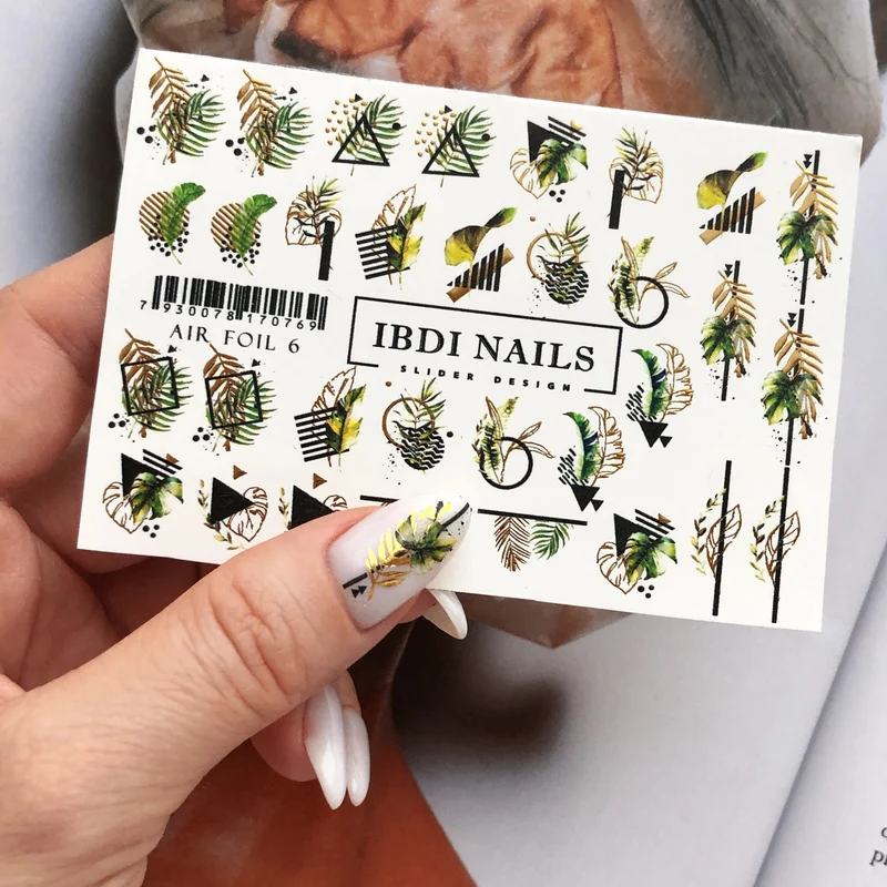 IBDI Abstract gold leaf & feather nail decals / sliders