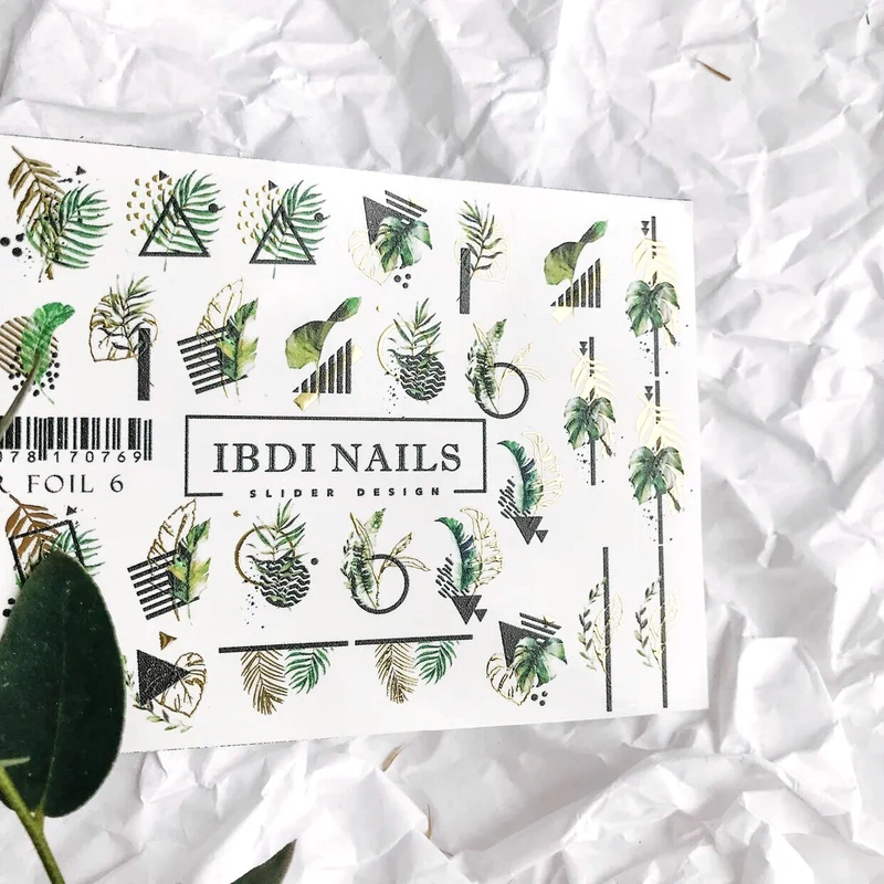 IBDI Abstract gold leaf & feather nail decals / sliders
