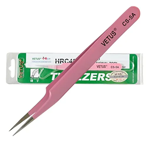 Pinzette für Nailart/Wimpern aus Edelstahl rosa SC-5A