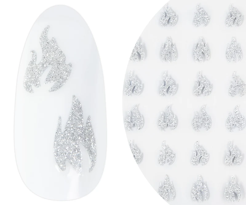 3D Diamond Glitter Nail Sticker Silver Flames