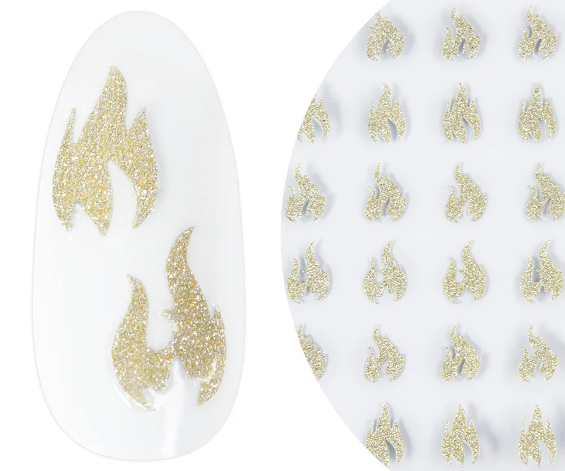 3D Diamond Glitter Nail Sticker Gold Flames