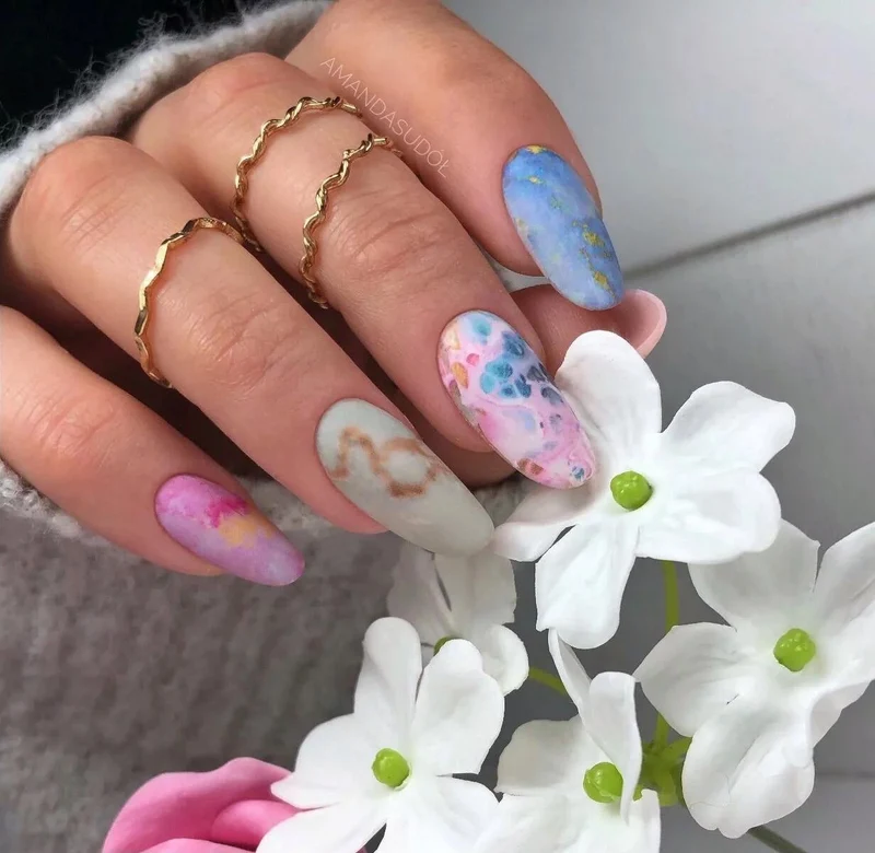 09 Pink & Blue Marble - Nailart Folie SEMILAC