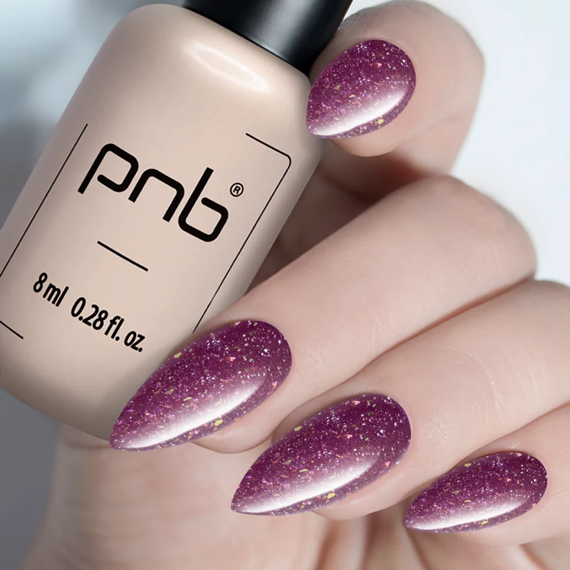 PNB pink glitter gel nail polish 373 Uncontrollable Desire