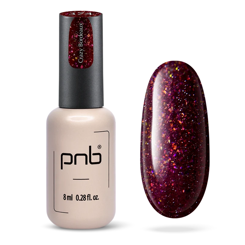 PNB red glitter gel polish 374 Сrazy Bordeaux