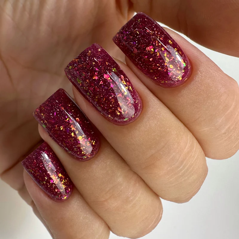 PNB red glitter gel polish 374 Сrazy Bordeaux