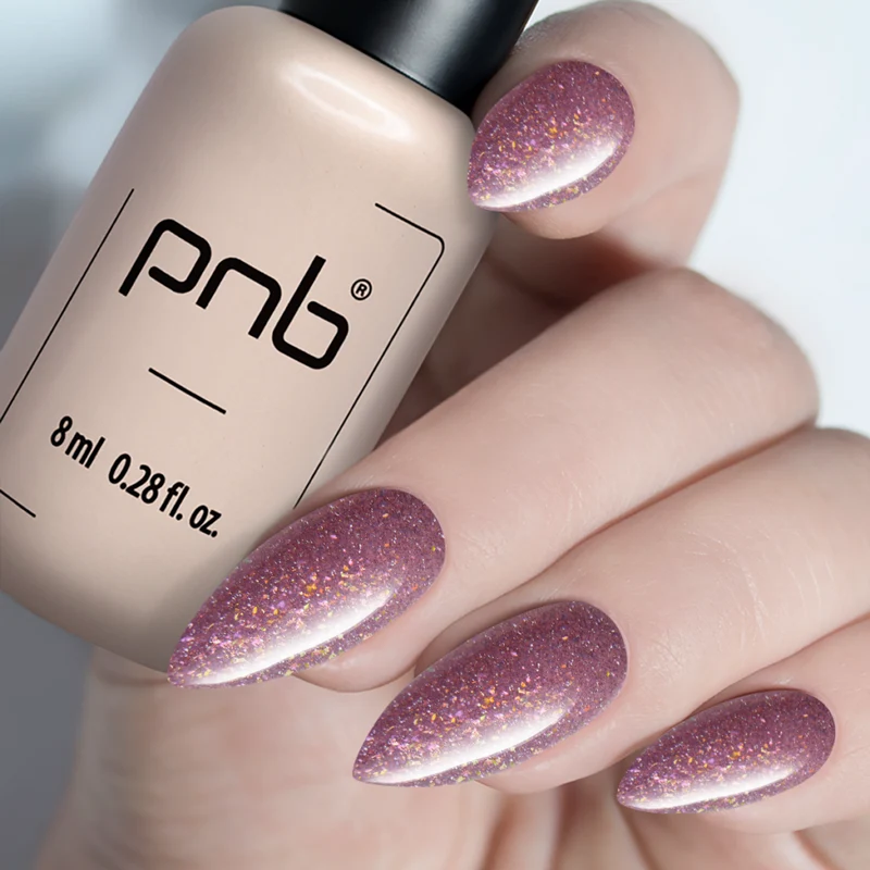 PNB pink glitter gel nail polish 372 Tempting Pink