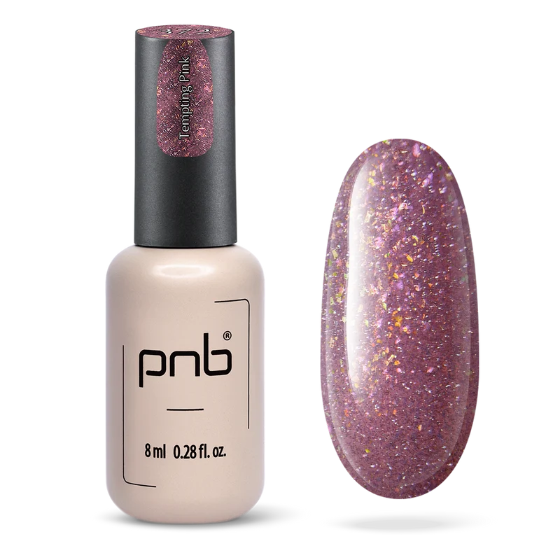 PNB pink glitter gel nail polish 372 Tempting Pink