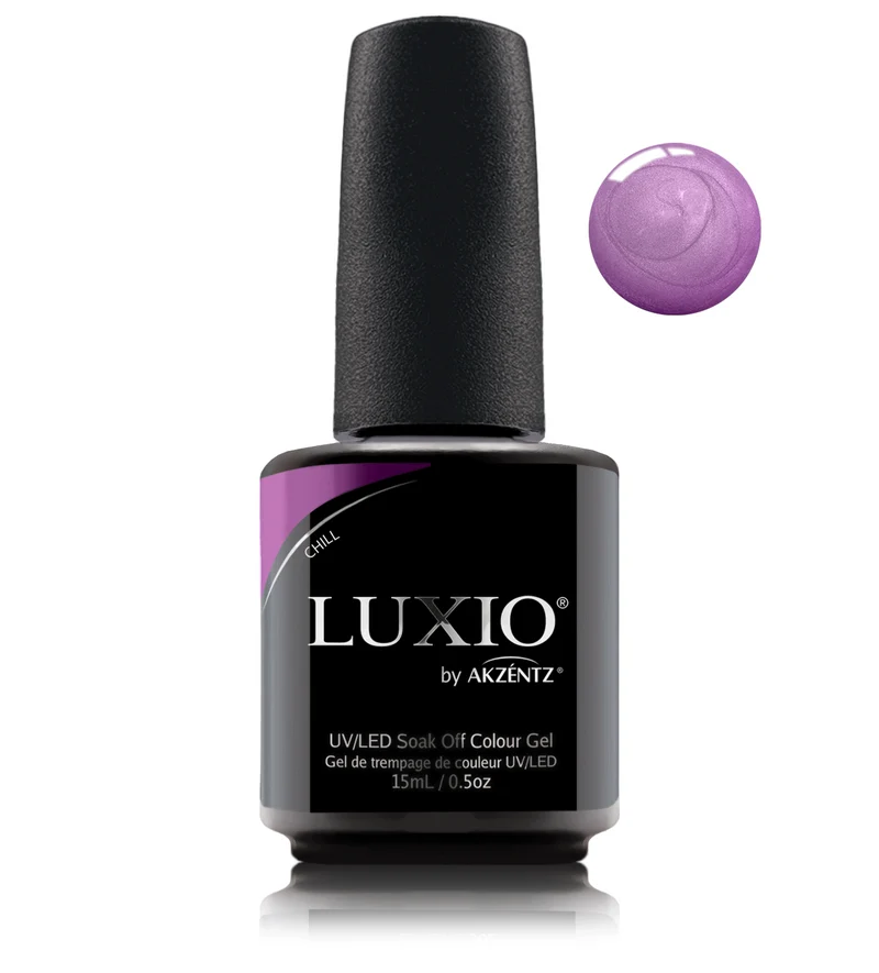 Luxio Chill Purple gel nail polish with shimmer