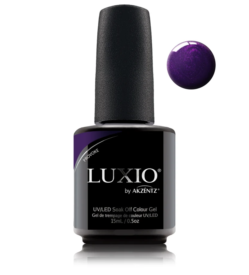 Luxio Provoke Purple gel nail polish with shimmer