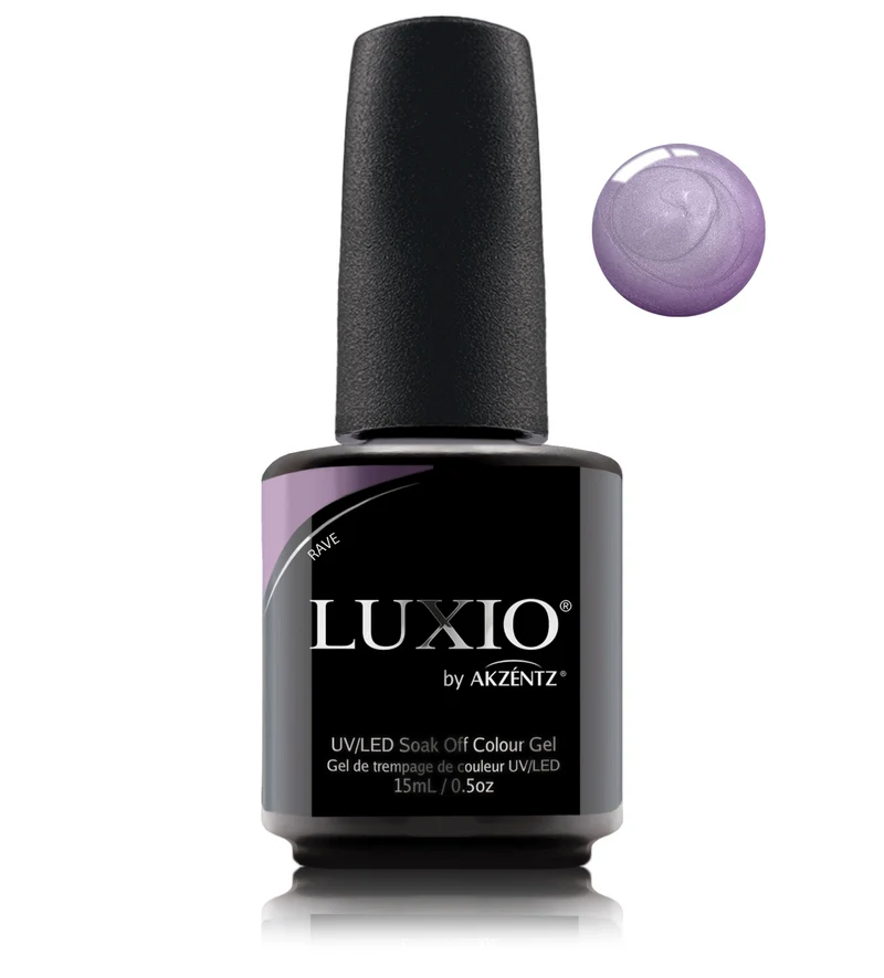 Luxio Rave Purple gel nail polish with shimmer