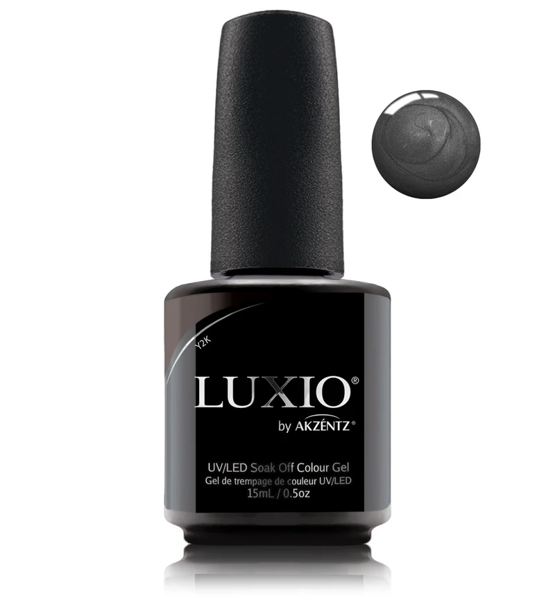 Luxio Y2K Black gel nail polish with shimmer
