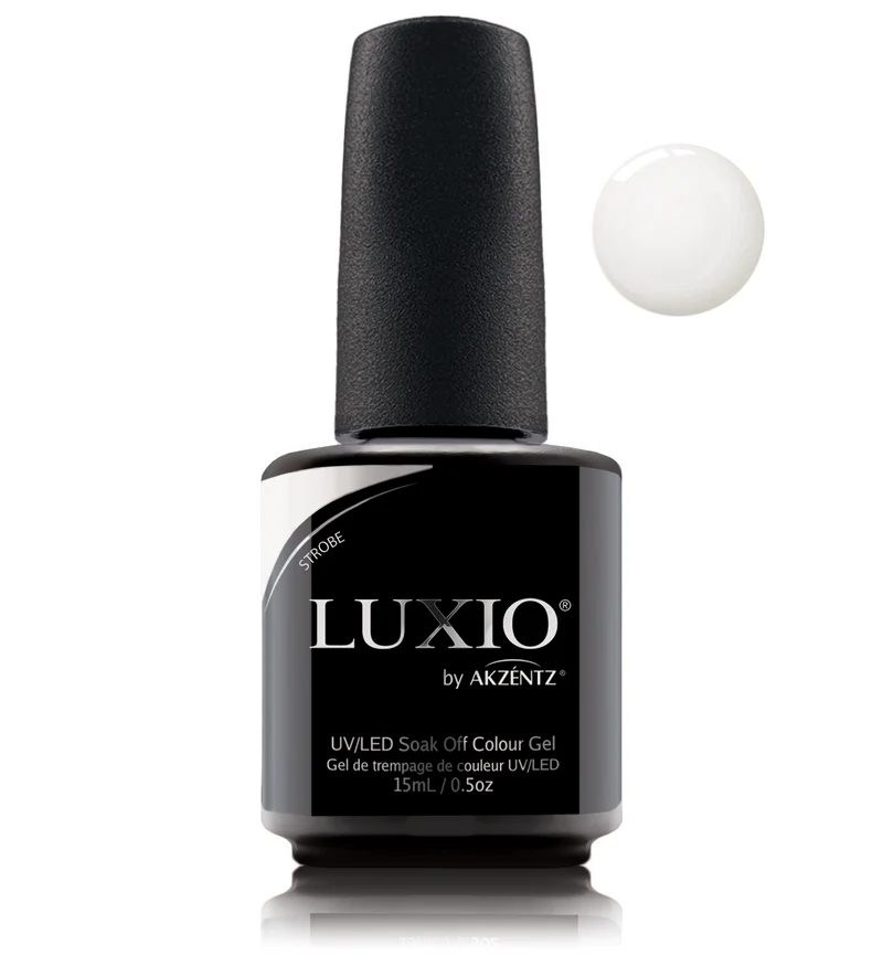 Luxio Strobe White gel nail polish with shimmer