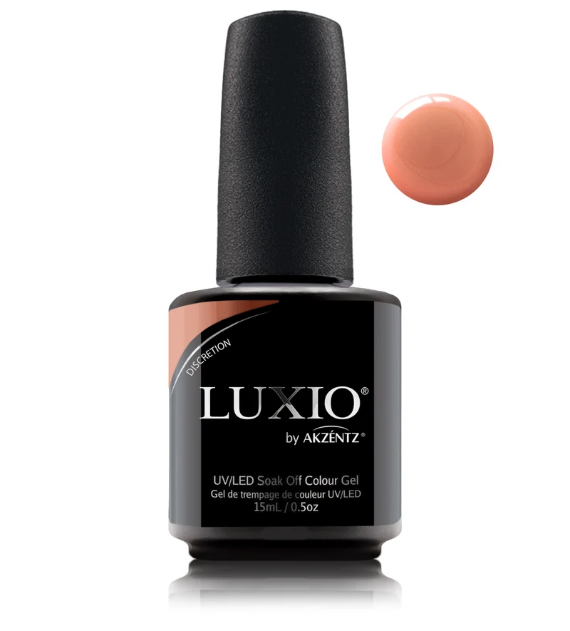 Luxio Discretion Peachy Coral Pink Shimmer Gel nail polish