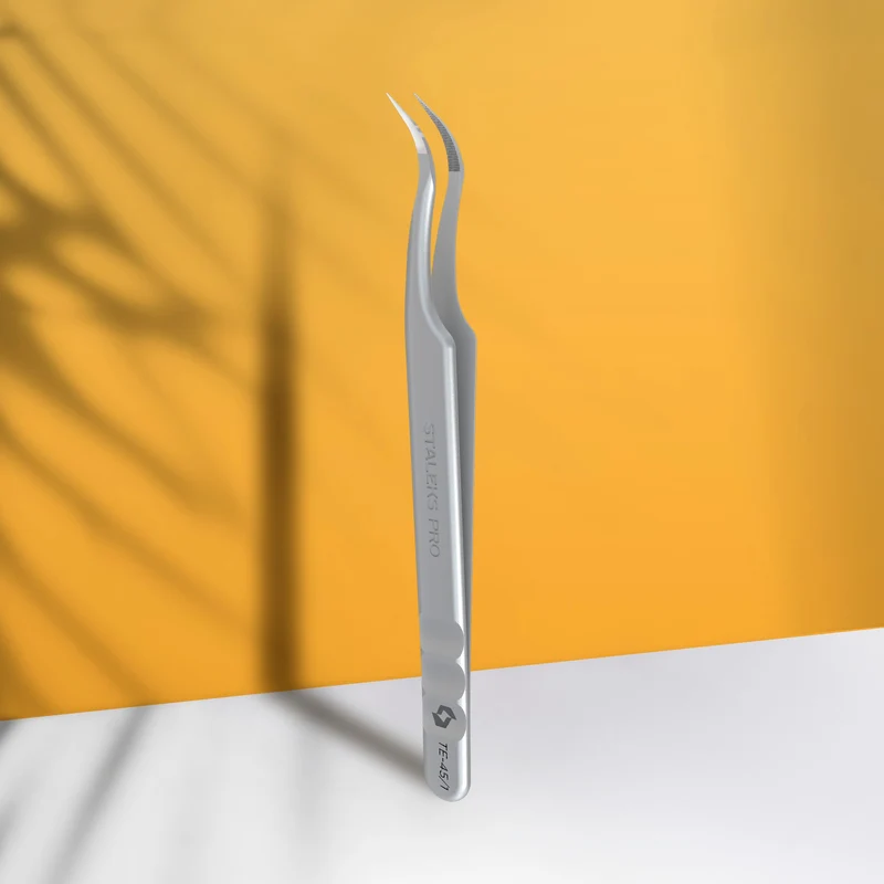 Professionelle Pinzette für Wimpern mit Nano-Kerben EXPERT 45 TYPE 1 (gebogen)