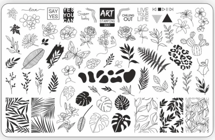 0001 Matte stamping schablone + design blatt ART STAMPING