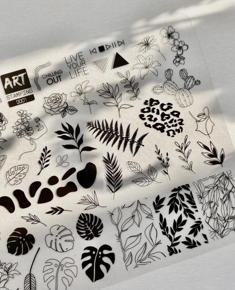 0001 Matte stamping schablone + design blatt ART STAMPING