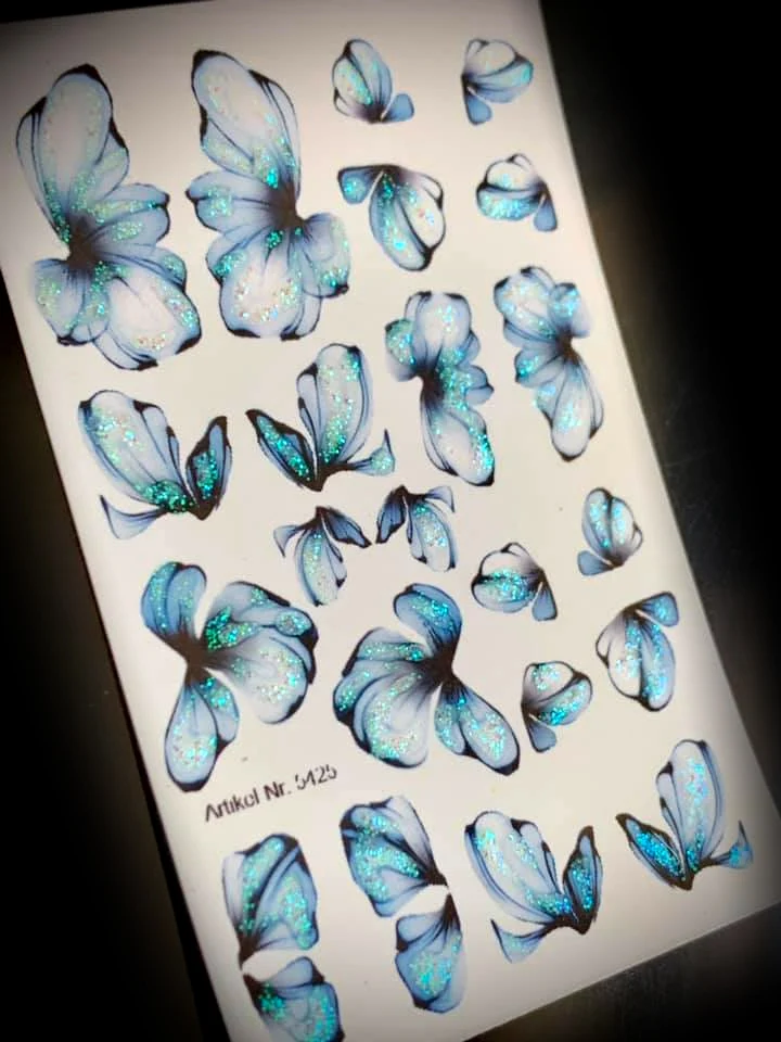 INKVICTUS flower turquoise nail decals / sliders 5425 glitter