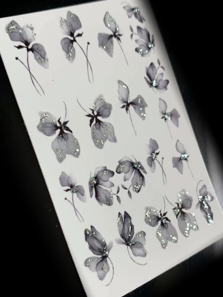 INKVICTUS silver flower nail decals / sliders 5205