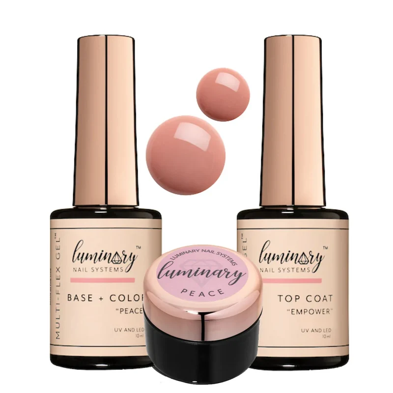 Luminary Sheer nude base coat gel nail polish "Peace" multi flex 10ml, 30ml, or set with top coat