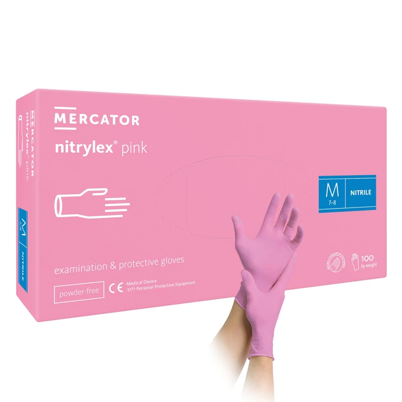 Nitrylex pink 100 Stück/Box Schutzhandschuhe, Nitril, puderfrei, pink von Mercator