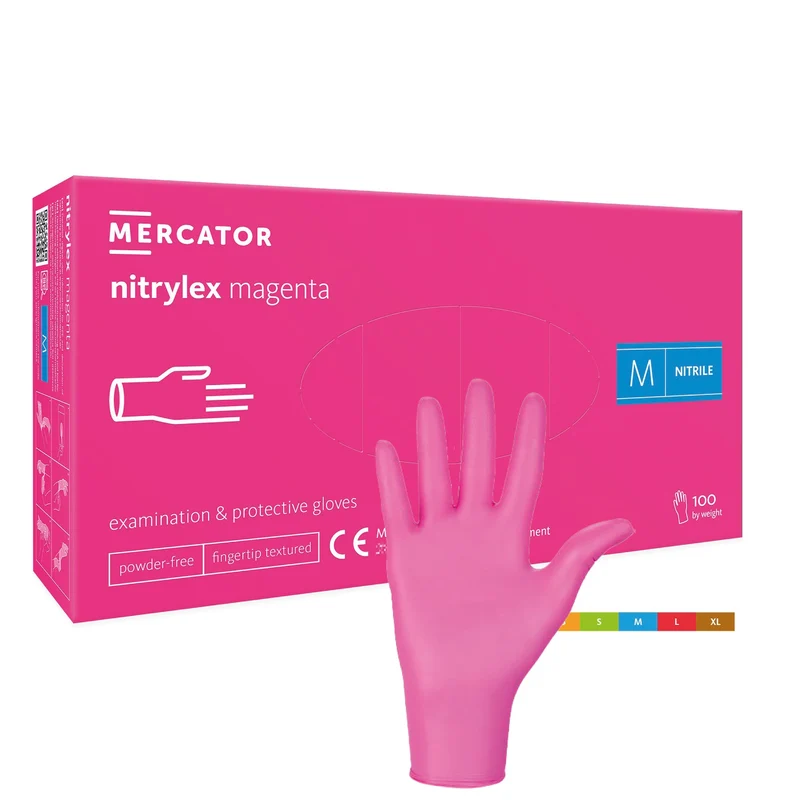 Nitrylex magenta 100 Stück/Box Schutzhandschuhe, Nitril, puderfrei, magenta von Mercator