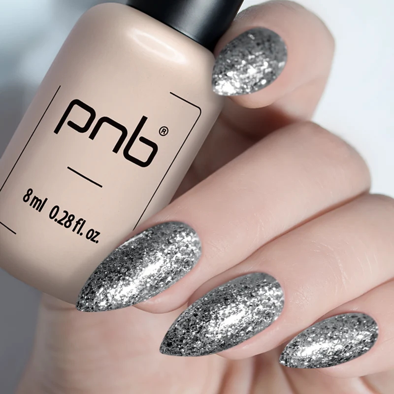 PNB silver glitter gel nail polish 185 Silver