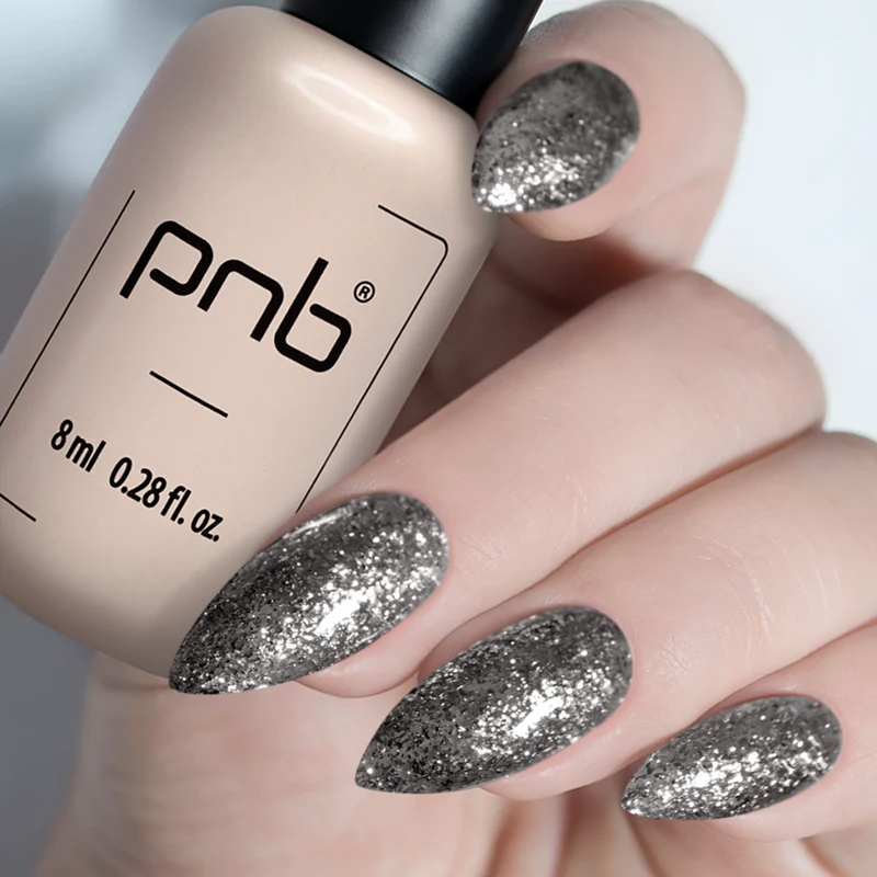 PNB silver glitter gel nail polish 183 Black Silver