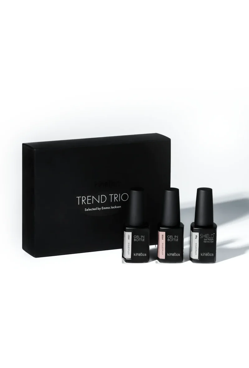 NEU Kinetics (TPO/HEMA-free) Testpaket TREND TRIO Shield Gel in Bottle #937, #938 und Nude Top Stone#939