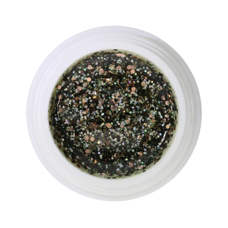 #326 Premium-GLITTER Color Gel 5ml Klares Gel mit einer Mischung aus silbernem, kupfernem und schwarzem Glitter mit irisierenden Akzenten