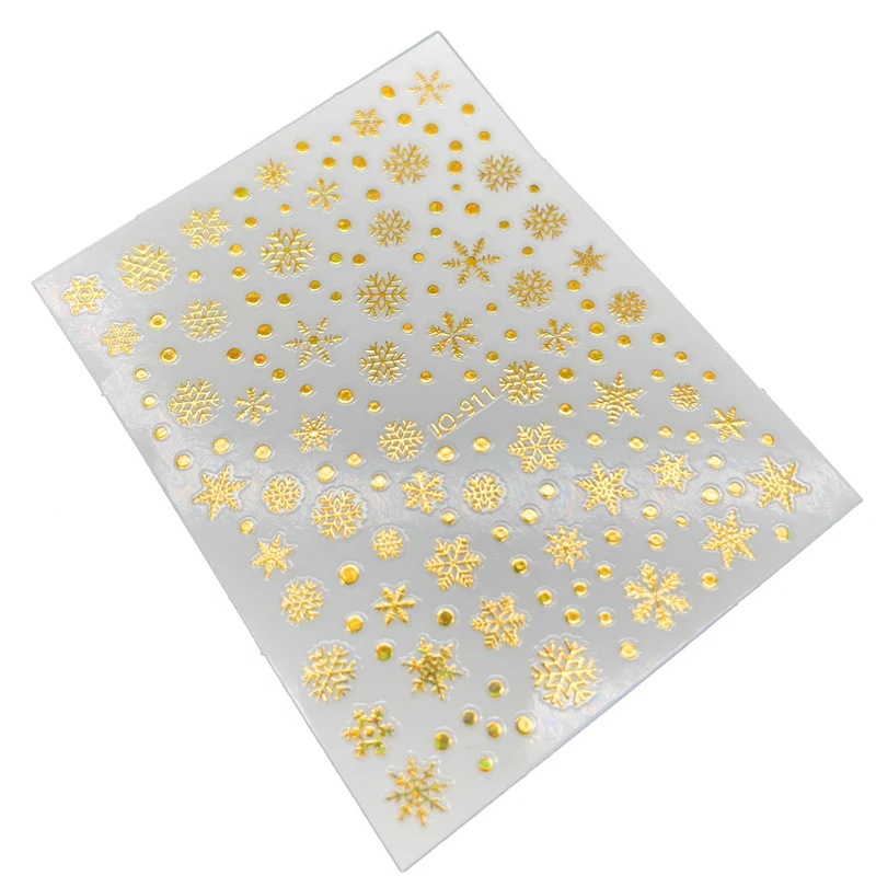 Gold holographic snowflake nail stickers for nail art