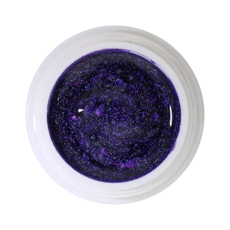 #350 Premium-GLITTER Color Gel 5ml Lilafarbenes Gel mit lilafarbenem feinem Glitter und groben Regenbogenakzenten
